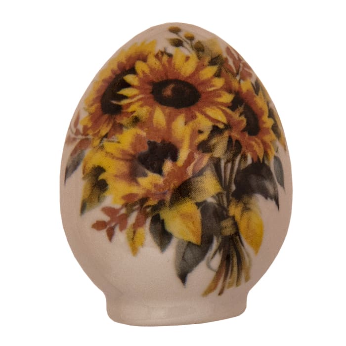 Фото - Пасхальное яйцо фарфоровое гжель Букет подсолнухов 5 х 6 см