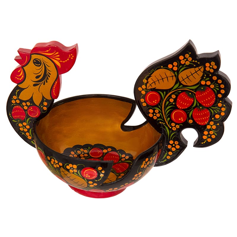 Фото - Хохломская резная конфетница Петушок 27 х 21 см