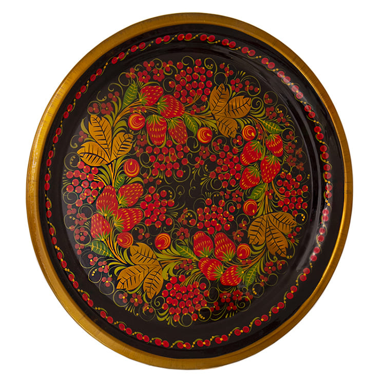 Фото - Металлический поднос круглый Хохлома "Хоровод" 35 см