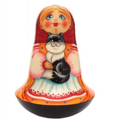 Фото - Матрешка - Неваляшка девочка с кошкой 12 см