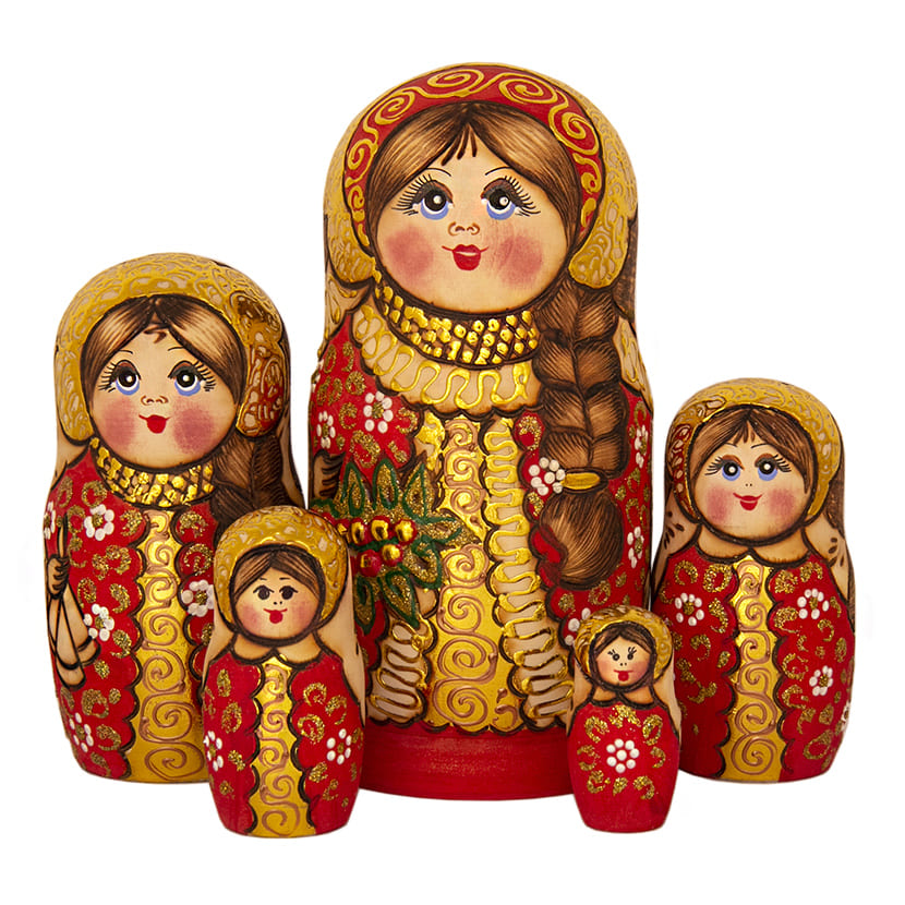 Фото - Матрешка авторская жженка букеты 5 мест 18 см