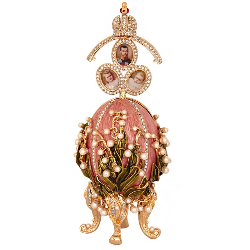 Фото - Пасхальное яйцо Фаберже Ландыш розовый с портретами 11  см