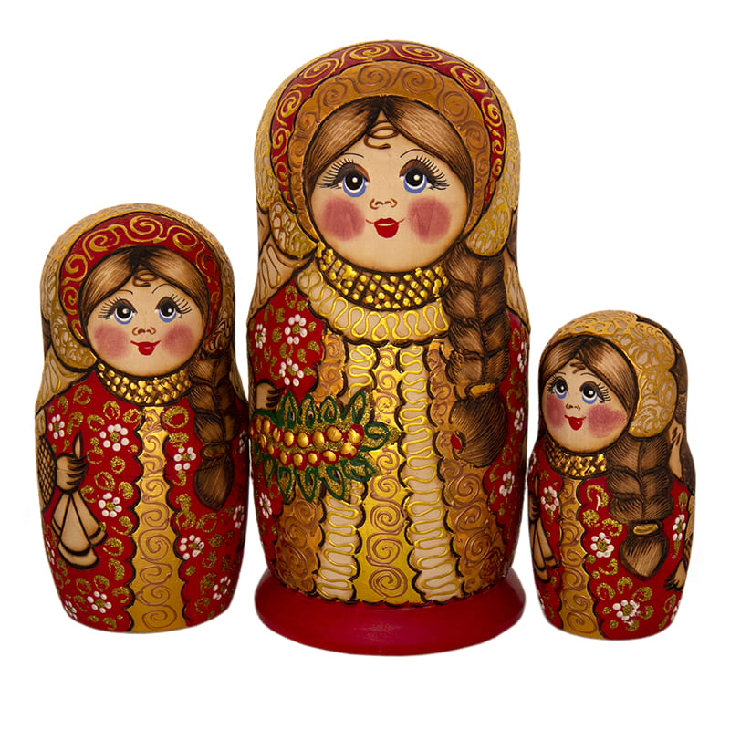 Фото - Матрешка деревянная жженка Красный фон 7 мест 21 см