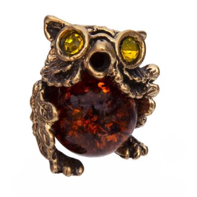 Фото - Статуэтка с янтарем Филин в очках 2,5 см