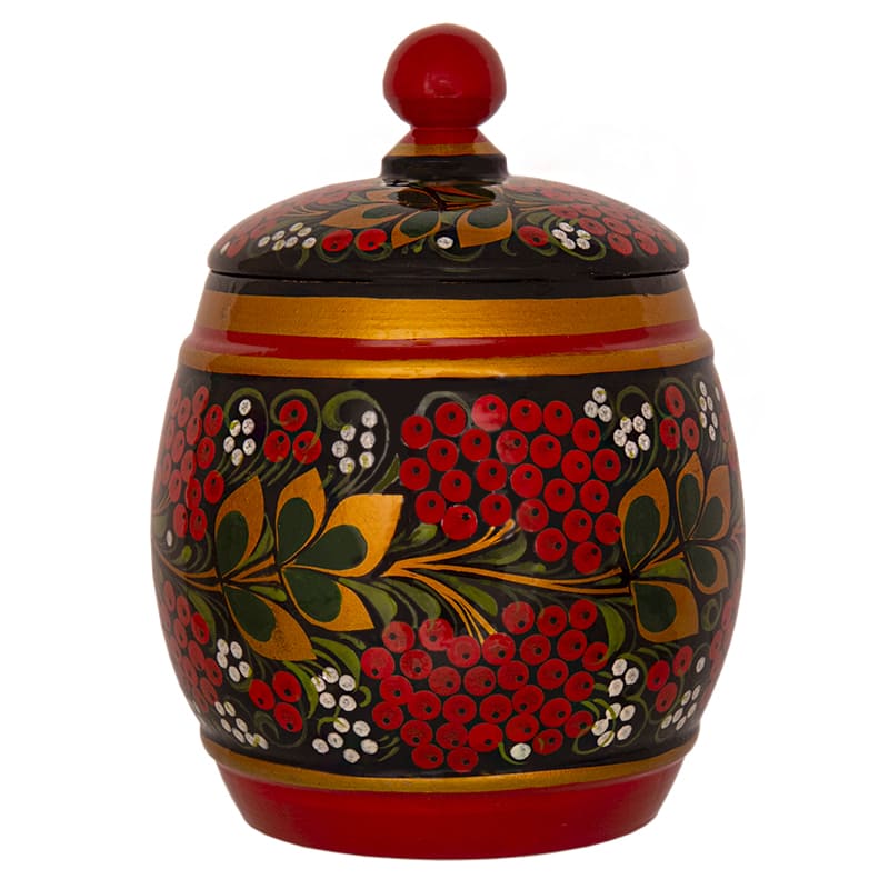 Фото - Поставок деревянный бочонок Хохлома "Рябинка" 19 х 12 см