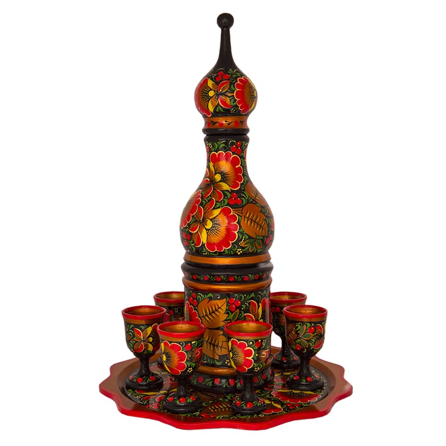 Фото - Подарочный набор для коньяка Хохлома "Цветочный" 8 предметов