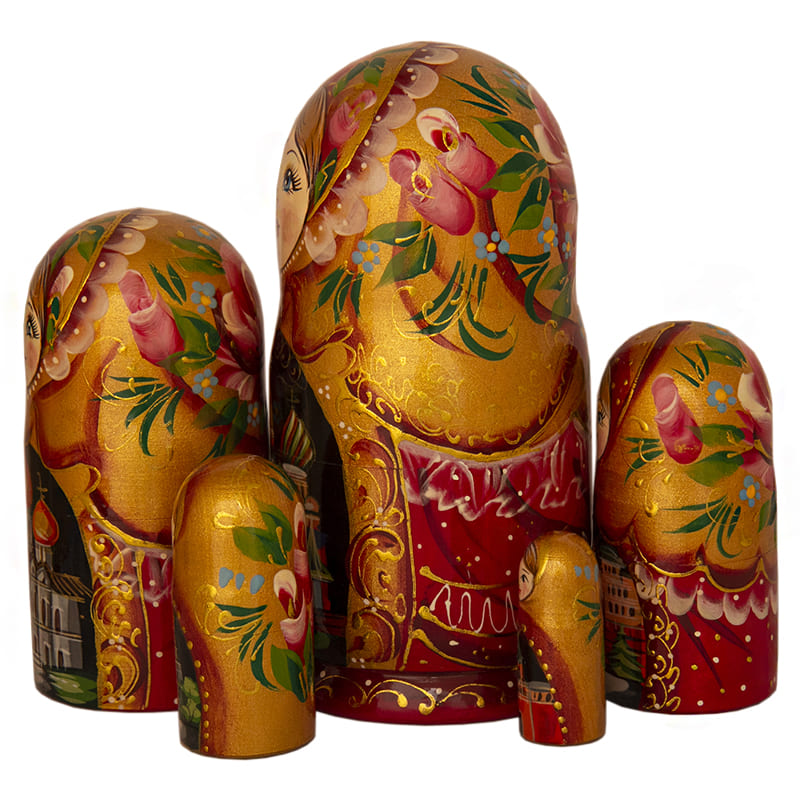 Фото - Авторская матрешка деревянная Москва золотой фон 5 мест 17 см