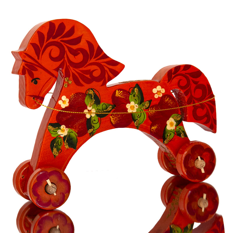 Фото - Деревянная лошадка на колесиках Зорька 18 х 15 см