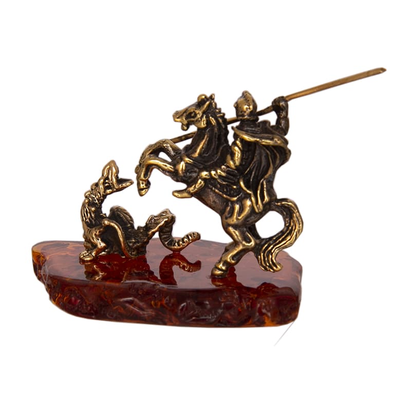 Фото - Статуэтка на янтаре Святой Георгий Победоносец 6 х 4 см