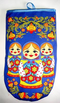 Фото - Рукавичка прихватка Матрешки синий фон 27 х 16 см