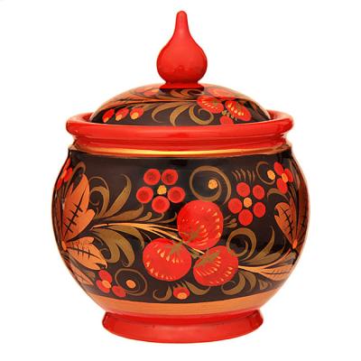 Фото - Сахарница хохломская из дерева Бочонок 13 см