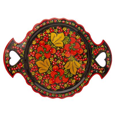Фото - Хохломской поднос круглый с ручками 35 х 26 см