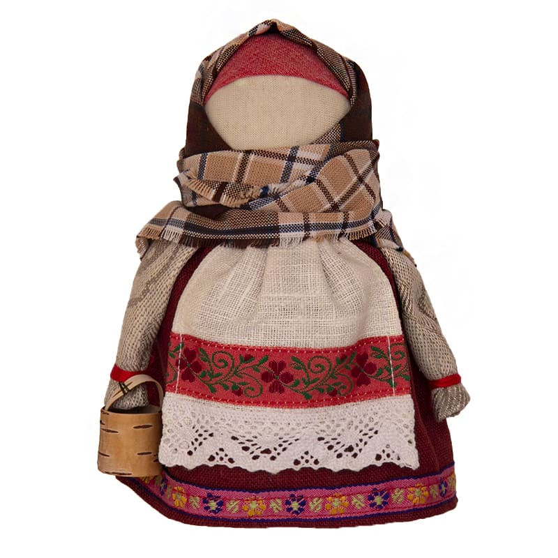 Фото - Оберег кукла ручной работы Зерновушка с туеском 17 см