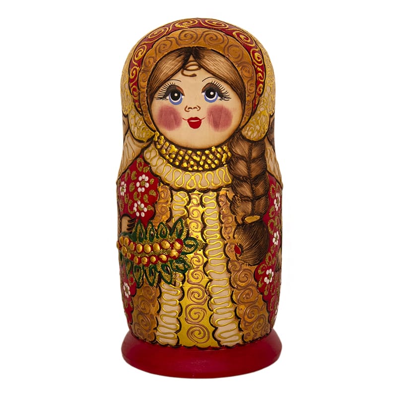Фото - Матрешка деревянная жженка Красный фон 7 мест 21 см