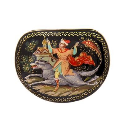 Фото - Палех Шкатулка Иван Царевич на волке 5 х 4 см