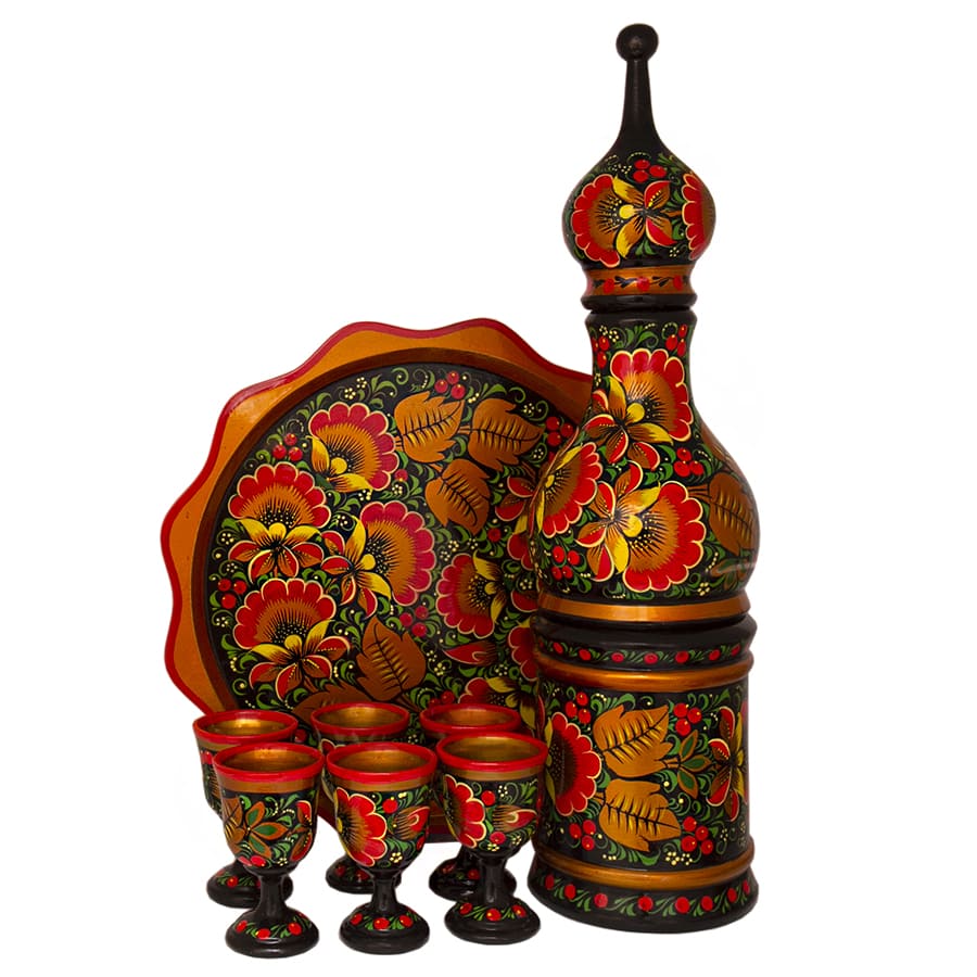 Фото - Подарочный набор для коньяка Хохлома "Цветочный" 8 предметов