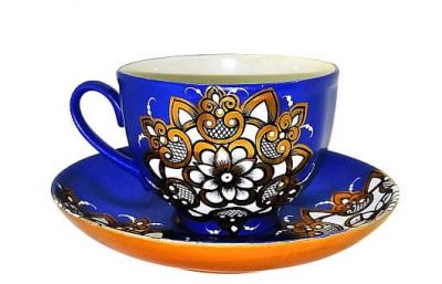 Фото - Авторская чайная пара Хохлома Синий фон 250 мл