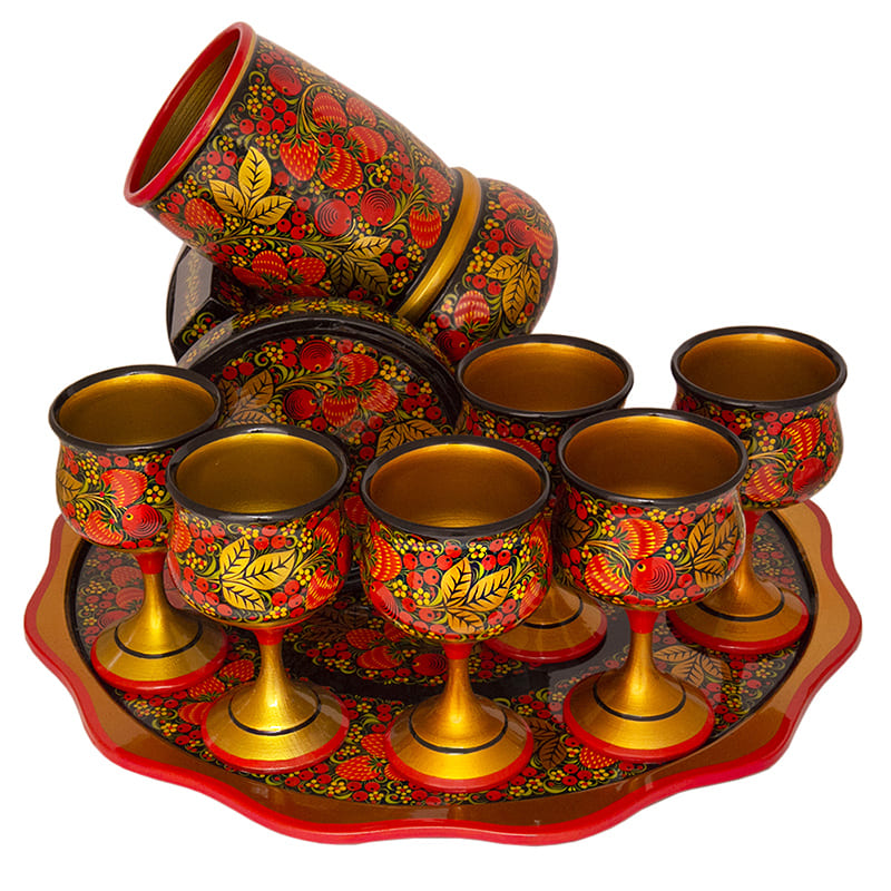 Фото - Набор Хохлома для шампанского и вина Пушка 8 предметов