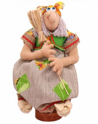 Фото - Кукла Баба яга в деревянной ступе 40 см