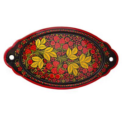 Фото - Поднос овальный Хохлома Клубничный сад 46 х 25 см