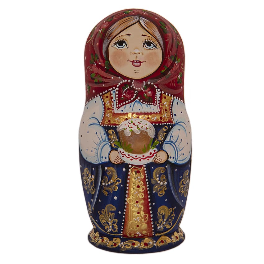 Фото - Деревянная матрешка пасхальная Девушка с куличом 18 см