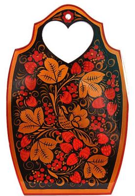 Фото - Хохлома разделочная доска с резной ручкой Сердечко 32 х 21 см Фото - Хохлома разделочная доска с резной ручкой Сердечко 32 х 21 см