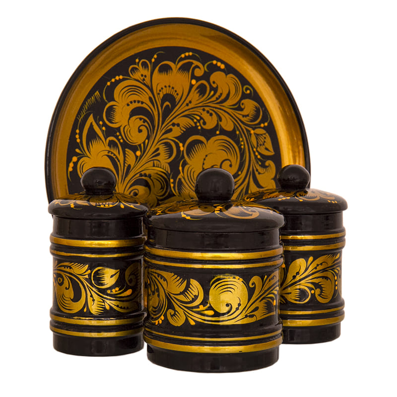 Фото - Набор для специй "Русь" 4 предмета узор "Торжество" Хохлома