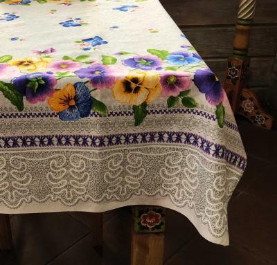 Фото - Скатерть льняная Анютины глазки 120 х 150 Фото - Скатерть льняная Анютины глазки 120 х 150