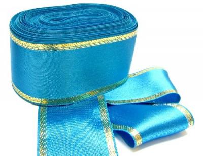 Фото - Атласная лента Бирюза с золотом Фото - Атласная лента Бирюза с золотом