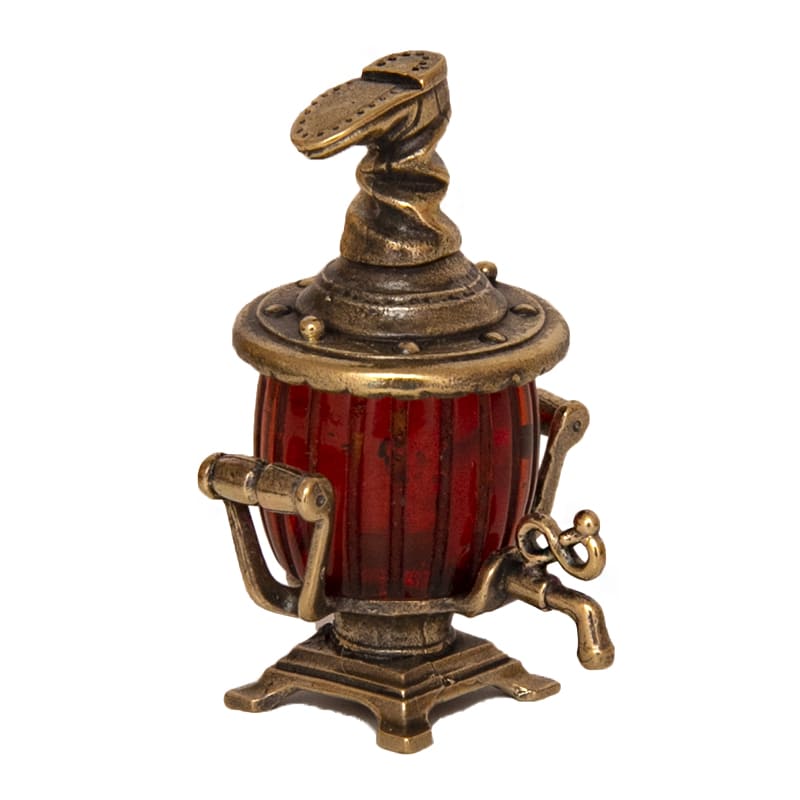 Фото - Большая фигурка Самовар с сапогом с янтарем 4 х 3 см