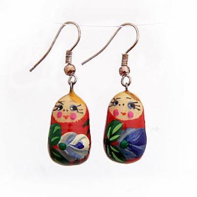 Фото - Серьги деревянные расписные Матрёшка 1,5 см 2 пары Фото - Серьги деревянные расписные Матрёшка 1,5 см 2 пары