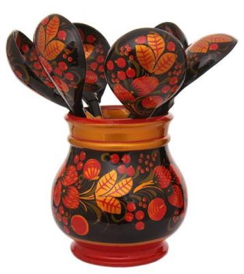 Фото - Набор Хозяюшка Хохлома 6 ложек и подставка