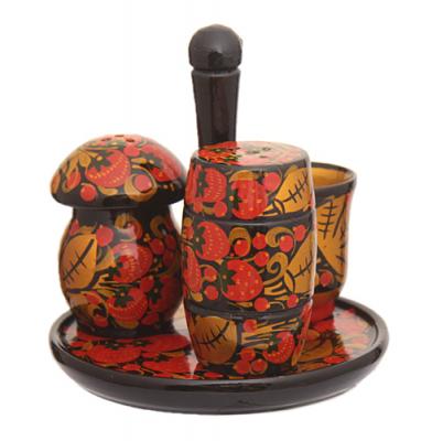 Фото - Хохлома набор для специй Перчик 9 см 4 предмета Фото - Хохлома набор для специй Перчик 9 см 4 предмета