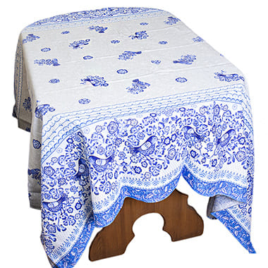 Фото - Скатерть льняная Гжельская фантазия 150 х 180 см Фото - Скатерть льняная Гжельская фантазия 150 х 180 см