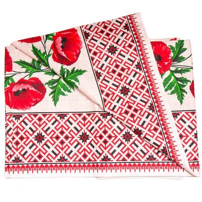 Фото - Скатерть льняная Маки с узором 150  х 180 см