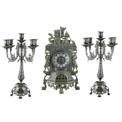 Фото - Каминный набор часы и два канделябра Ангелы антик