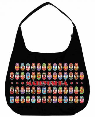 Фото - Черная сумка на плечо сувенирная Много матрешек 35 х 48 см