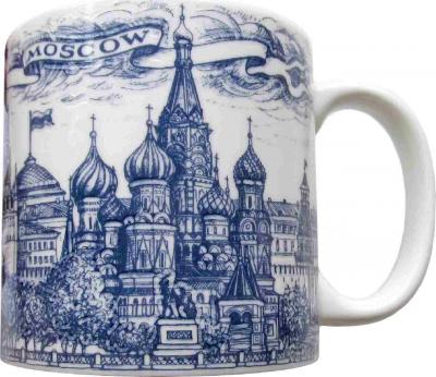 Фото - Кружка большая Москва Гжель кобальт 500 мл Фото - Кружка большая Москва Гжель кобальт 500 мл