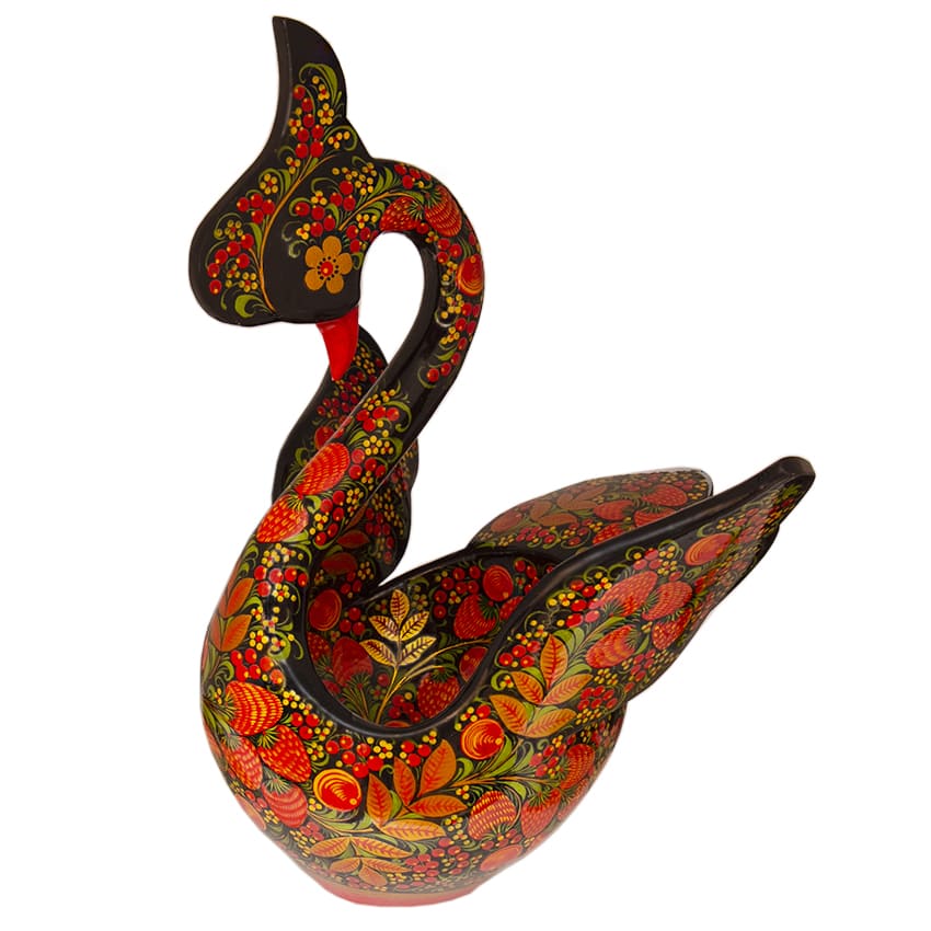 Фото - Хохломская конфетница точеная Лебедь Ладья 29 х 23 см