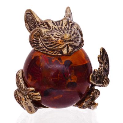 Фото - Фигурка с янтарем Толстая мышка с сыром 2 см