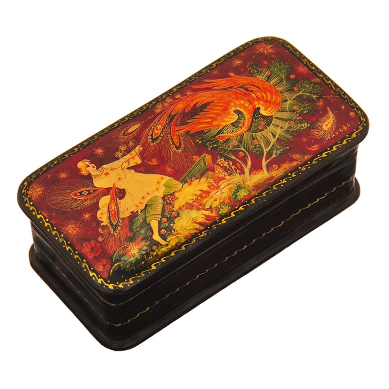 Фото - Шкатулка лаковая миниатюра "Золотая Жар-птица" 10 х 5 см