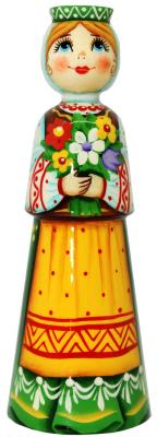 Фото - Деревянная фигурка в русском стиле Девушка с букетом 11 см