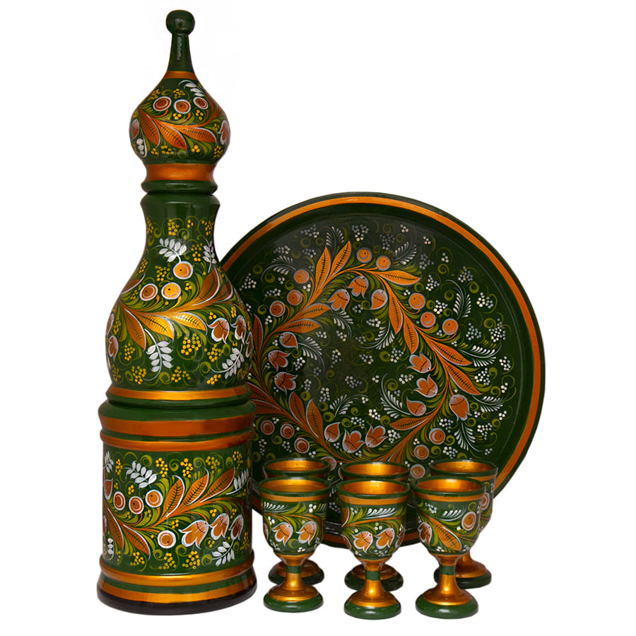 Фото - Набор хохломской для водки "Ландыши" 8 предметов