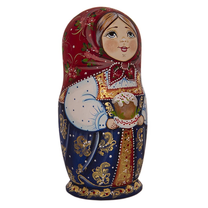 Фото - Деревянная матрешка пасхальная Девушка с куличом 18 см