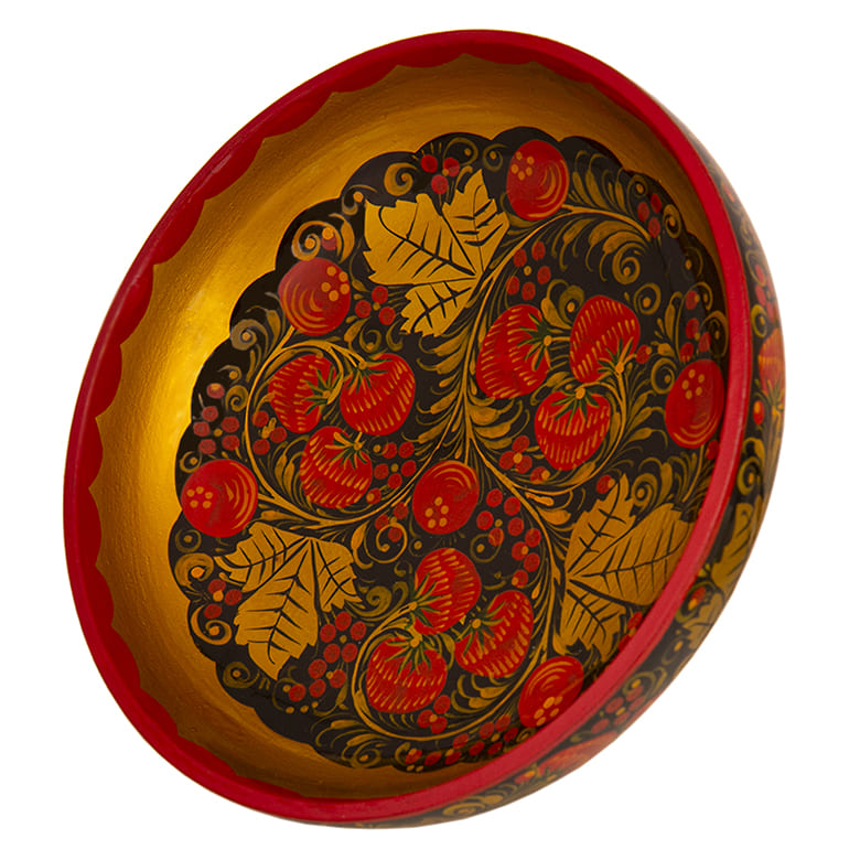 Фото - Сухарница деревянная точеная Хохлома "Солнышко" 19 х 5 см