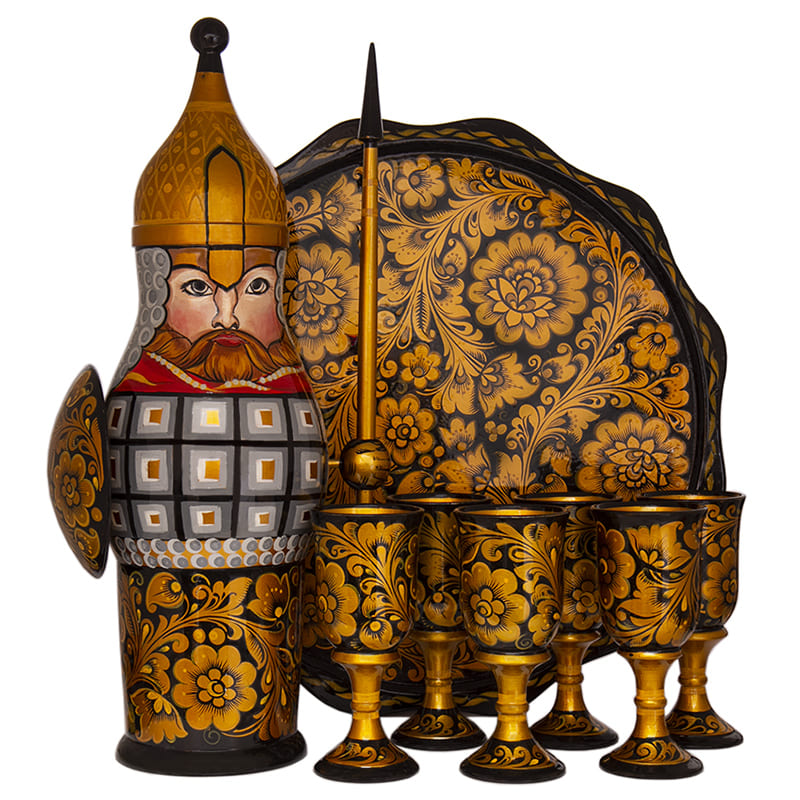 Фото - Хохломской набор для вина "Витязь" 8 предметов Фото - Хохломской набор для вина "Витязь" 8 предметов