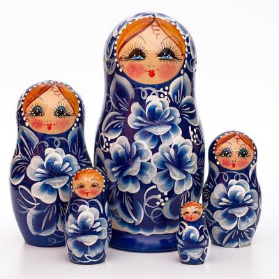 Фото - Матрёшка Синяя Гжель 5 мест 17 см