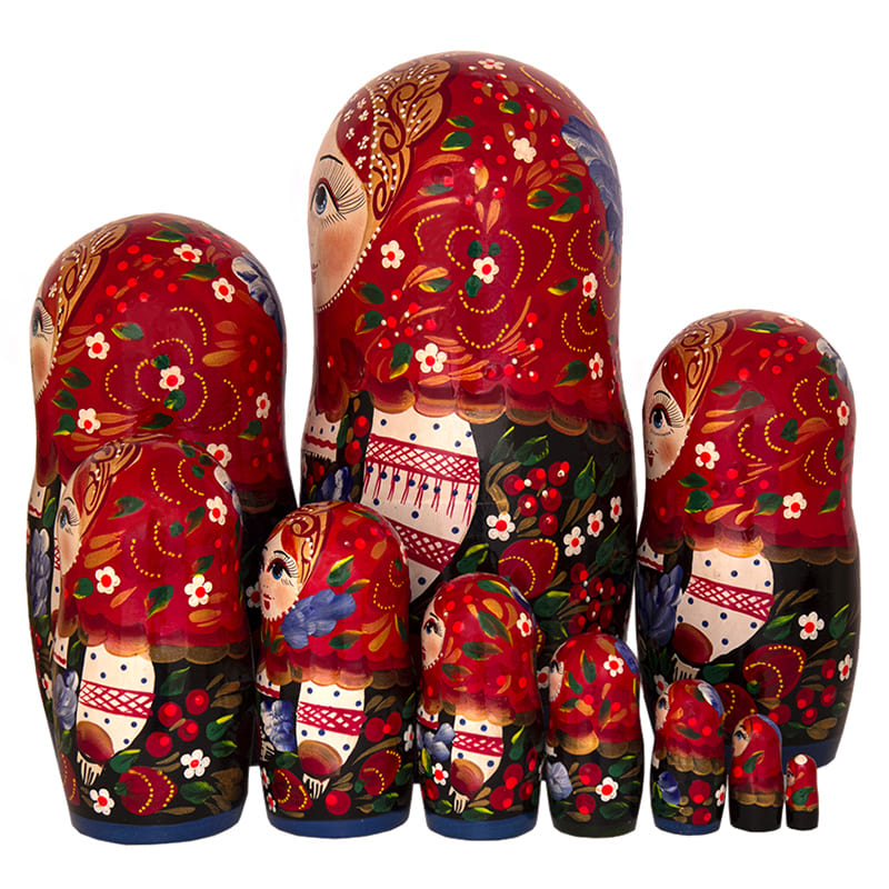 Фото - Большая расписная матрешка Маруся в платке 10 мест 28 см