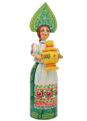 Фото - Деревянная точеная расписная кукла с самоваром 26,5 см Русская краса