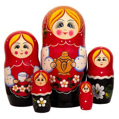 Фото - Матрешка деревянная детская Глафира с самоваром 5 мест 17 см